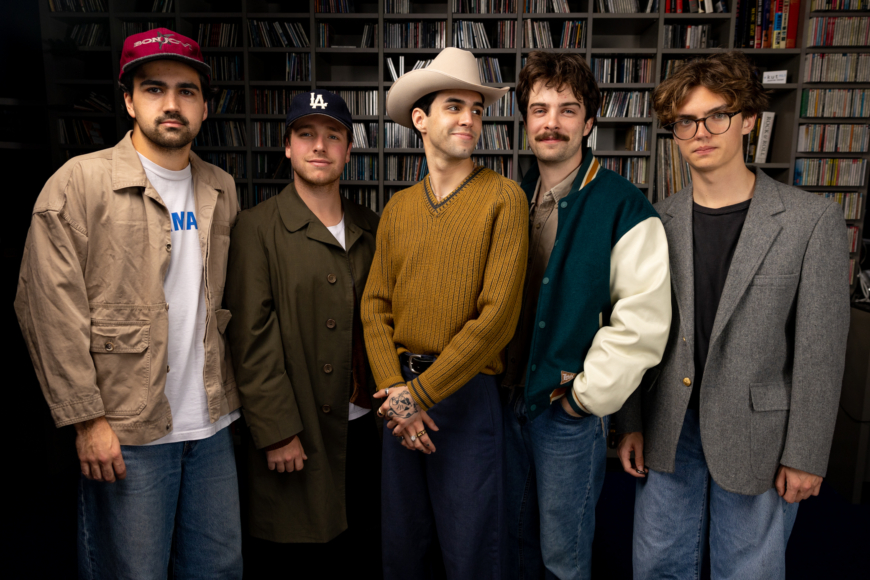 Stephen Sanchez and his band pose for a portrait after performing in Studio 1A on Nov. 12, 2023.