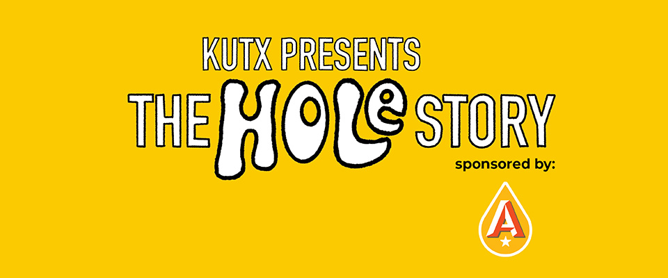 Yellow banner with The Hole Story logo