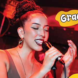 Grace Sorensen sings into a mic
